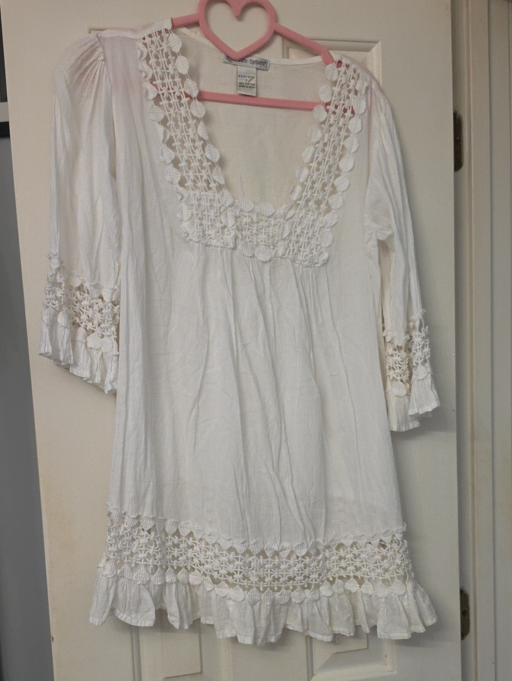 Cute Options White Crochet-Trim Tunic Top Size Large